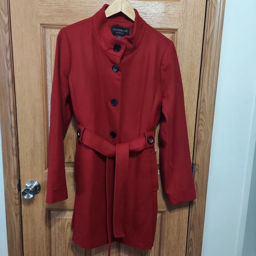 Red Centigrade Outerwear Wool Blend Coat Womens Size Large